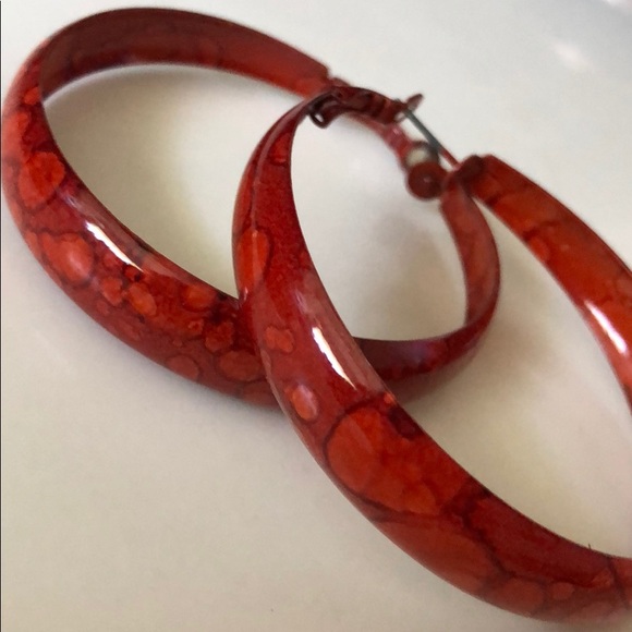 Red Hoop Earrings - Picture 2 of 3